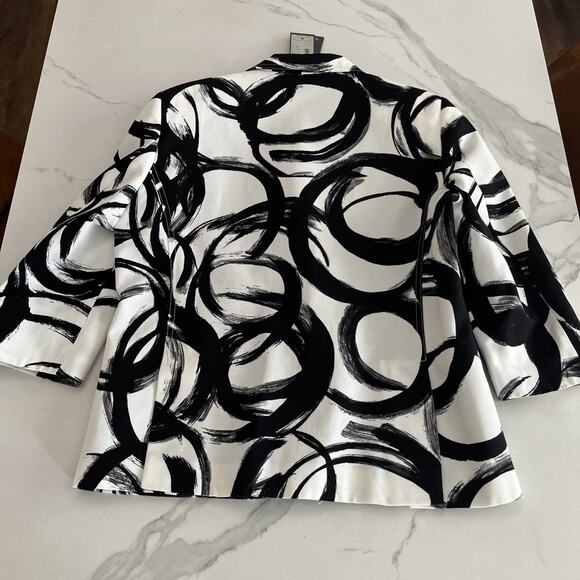 Zanella Women's 10 Black White Blazer 3/4 Sleeve Made in Italy Two Button Jacket - Picture 10 of 10